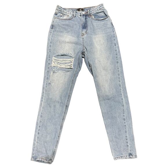 Missguided Riot High Rise Mom Jeans Distressed Light Wash Size 4R - Picture 1 of 6